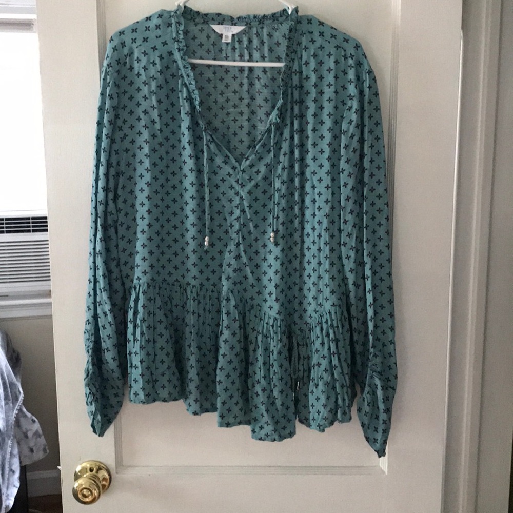 Teal blue 3/4 sleeve slimming blouse 2XL